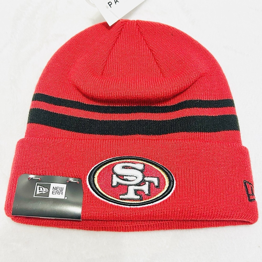 New Era San Francisco 49ers Striped Beanie Hat Cap Cuff Knit Red NFL‎ Football